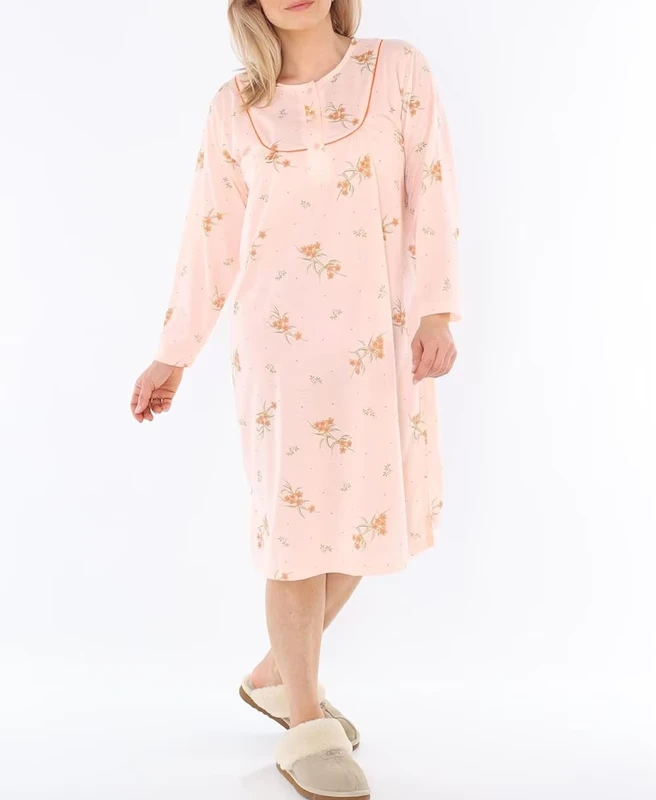 CHINEE Women's Maternity A-Line Breathable Summer Nightgowns Long Sleeve Knee Length for Sleepwear Soft