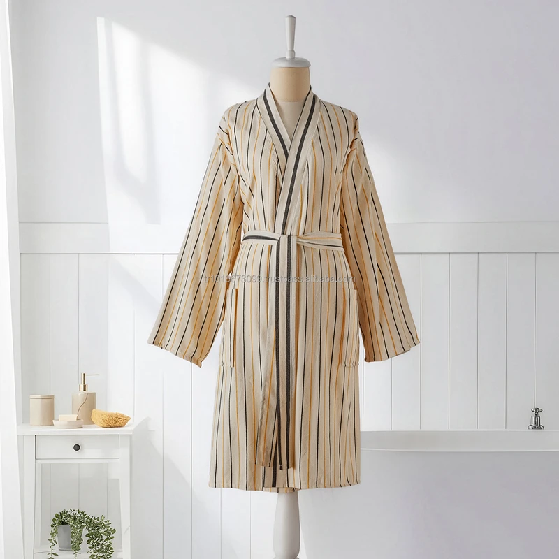 CHINEE Women's Men's 100% Cotton Woven Bathrobe Summer Spring Breathable Quick Dry Full Length Robe Made in Turkey