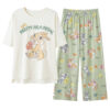 CHINEE Women's New Design Summer Thin Home Wear Short Sleeved 2 Piece Cartoon Pajama Set Shorts and Trousers Cotton Soft Comfortable