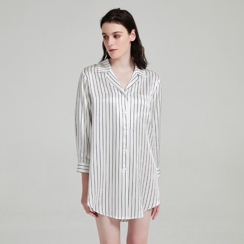 CHINEE Women's Nightshirt Silk Printed Lapel Buttons Silk Sexy Women Nightdress Girls Silk Nightdress