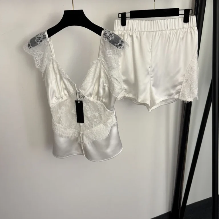 CHINEE-Womens-Pajama-Set-Lace-Stitched-V-Neck-Camisole-Topshorts