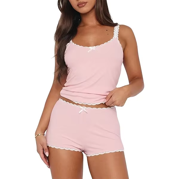 CHINEE Womens Pajamas 2 Piece Ribbed Knit Pjs Short Sleeve Sleepwear Set Summer Soft Pajamas Set Casual Lounge Sets