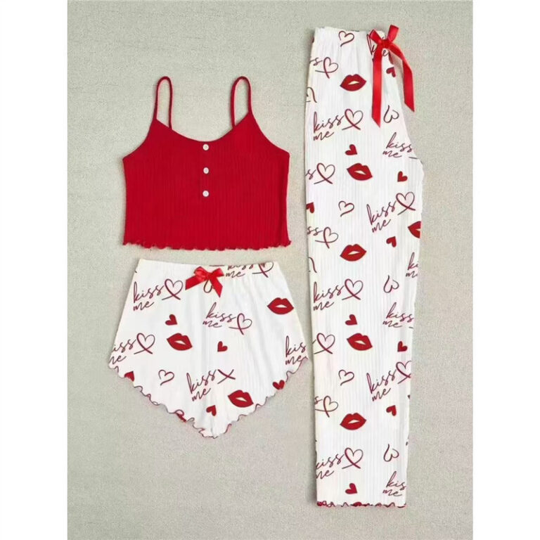 CHINEE-Womens-Pajamas-Set-New-Spring-Heart-Print-Button-Milk-Silk-Camisole-Cross-Border-Long-Pants-Three-Piece