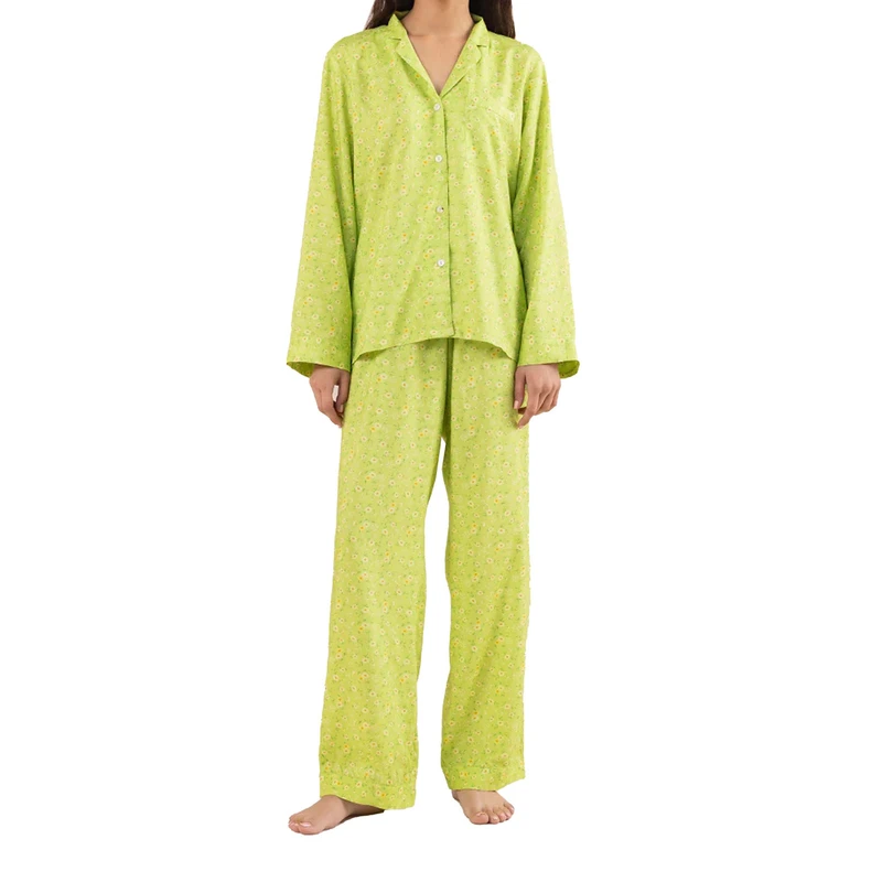 CHINEE Women's Pajamas Sets 2pcs Woman Pajama Printing Design Suit Long Sleeve Trousers Set Home Clothes Satin Silk Women's Sleepwear