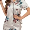 CHINEE Women's Pajamas Sets 2pcs Woman Pajama Printing Design Suit Long Sleeve Trousers Set Home Clothes Satin Silk Women's Sleepwear