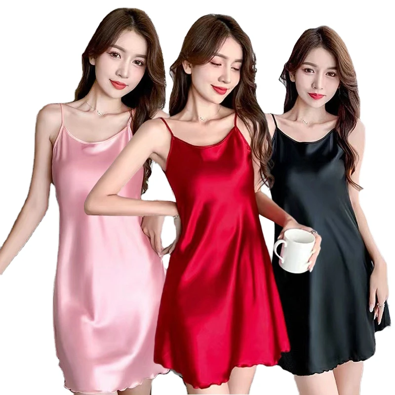 CHINEE Women's Pajamas Sleep Lingerie Satin Nightgown Mini Slip Sleepwear Short Nightwear