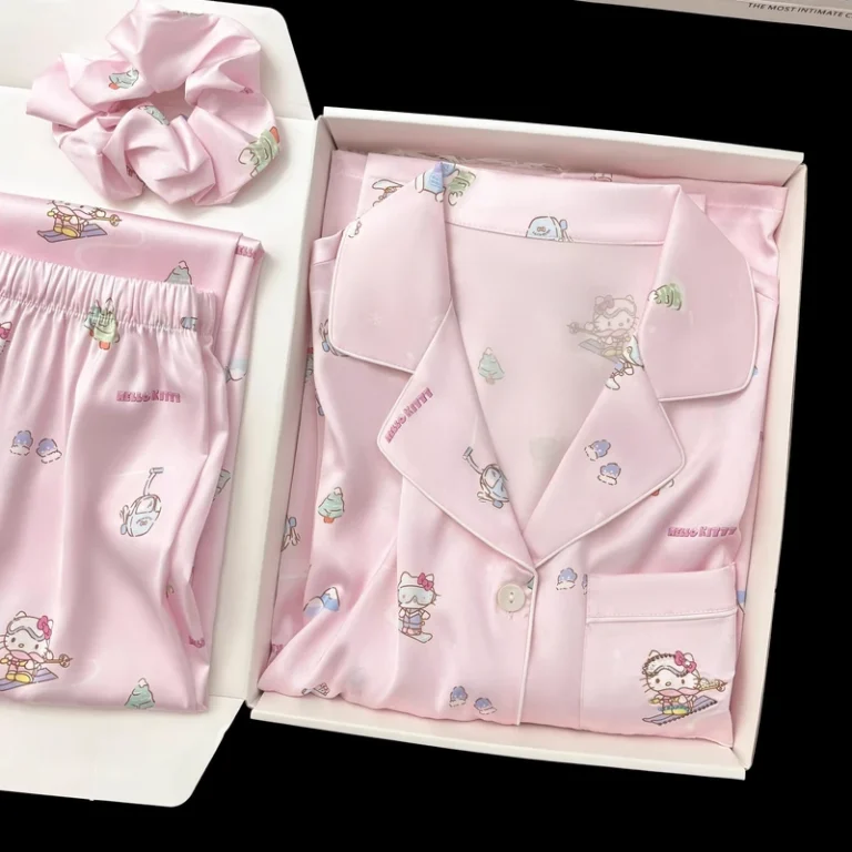 CHINEE-Womens-Pink-Solid-Satin-100-Cotton-300g-Quick-Dry-Breathable-Soft-Full-Length-Long-Sleeve-Pajama-Set-Gift-Box-Front-Logo-1