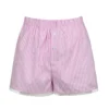 CHINEE Women's Pink White Plaid High Elastic Waist Sporty Sleep Shorts Lace Trim with Button Detail Hot Colored Wash