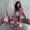 CHINEE Women's Plaid Loose Pajama Pants with Long Sleeves Elastic Waist Casual Fashionable Home Wear ODM Supply