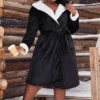 CHINEE Women's Plus Size Elegant Flannel Lounge Robe Soft Casual Plush Fleece Hooded Nightgown for Home Winter Thermal