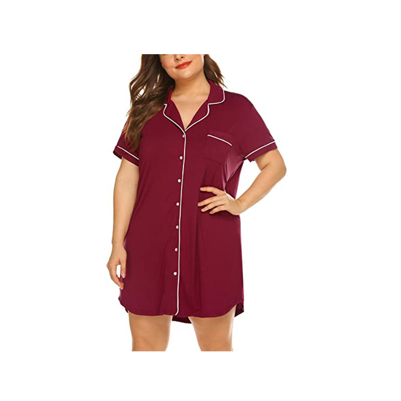 CHINEE Womens Plus Size Sleep Shirt Short Sleeves Pajama Button Down Top Nightgown Boyfriend Night Shirt Women's Sleepwear