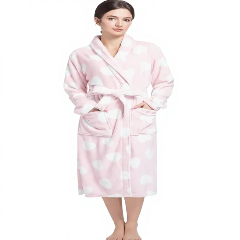 CHINEE-Womens-Plush-Full-Length-Soft-Bathrobe-Premium-Fleece-Robe-Super-Cozy-Cute-Quick-Dry-Heart-Pattern-Machine-Washable