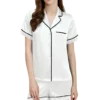 CHINEE Womens Rabbit Monkey Print 2 Piece Pajamas Preppy Short Sleeve Shirt Shorts Two Piece Pjs Silk Pajamas for Women Set