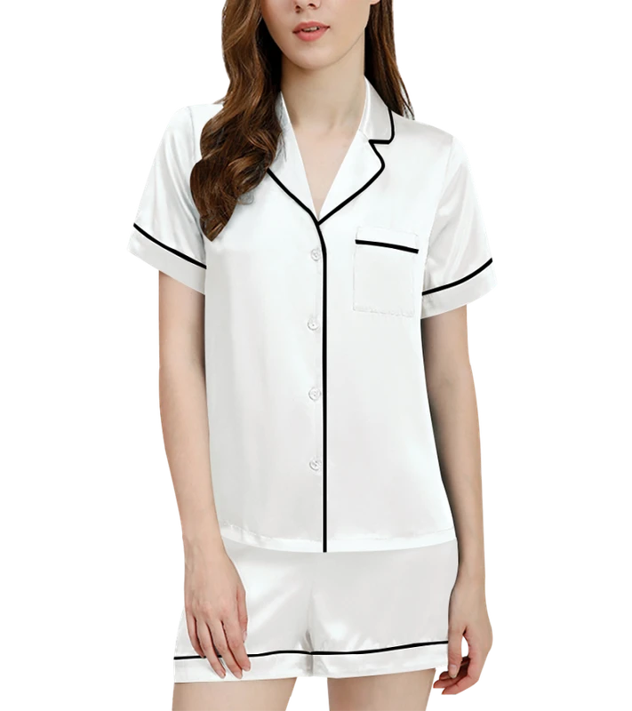 CHINEE Womens Rabbit Monkey Print 2 Piece Pajamas Preppy Short Sleeve Shirt Shorts Two Piece Pjs Silk Pajamas for Women Set