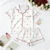 CHINEE Women's Red Heart Print Pajama Shorts Smooth Satin Summer