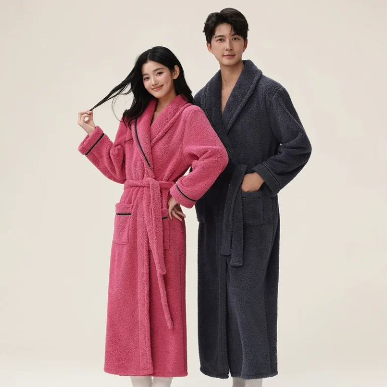 CHINEE-Womens-Robe-Half-Fleece-Extra-Long-Thick-Pajamas-Coral-Fleece-Home-Clothes-Set-Soft-Feature