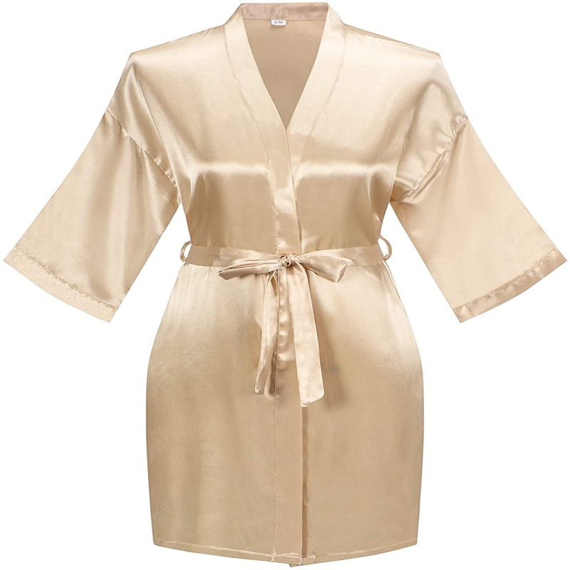 CHINEE Women's Satin Kimono Robe Adjustable Belted Calf Length Full Sleeve Luxury Loungewear