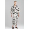 CHINEE Womens Satin Kimono Robe With Black White Floral Prinz Mid Length Belted Luxury Loungewear Nightwear