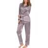 CHINEE Women's Satin Long Sleeve Pajama Set Full Length Solid Color Elegant Sleepwear Button Fly Turn down Collar