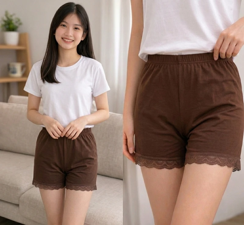 CHINEE Women's Satin Sleepwear Shorts with Lace, Lightweight, Smooth Fabric, Elastic Waist, Home Nightwear