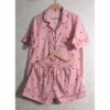CHINEE Womens Sexy Floral Breathable Quick Dry Soft Luxury Casual Cotton Short Sleeve Sleepwear Set for Summer Nights