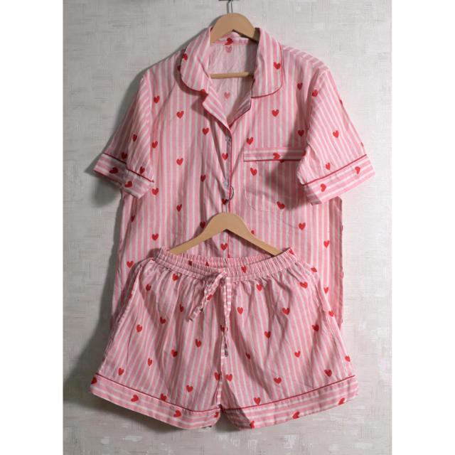 CHINEE Womens Sexy Floral Breathable Quick Dry Soft Luxury Casual Cotton Short Sleeve Sleepwear Set for Summer Nights