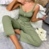 CHINEE Women's Sexy Halter Top Pajama Set Solid Color Two Piece Lace Home Wear Elastic Waist Closure Sleepwear for Family Occasions