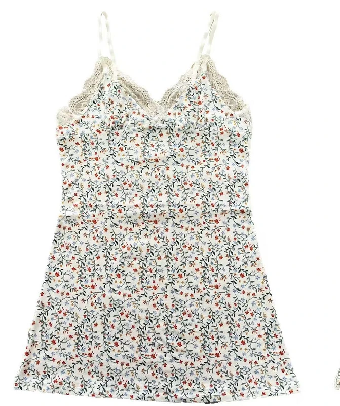 CHINEE Women's Sexy Romantic 92% Cotton 8% Elastane Adjustable Shoulder Straps Floral Breathable Soft ODM Nightdress