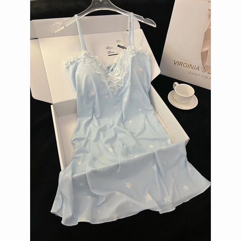 CHINEE Women's Sexy Strap Nightdress Comfortable Well Fitting Woven Fabric Pajamas Casual Style Summer Sleeping Dress