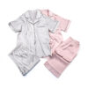 CHINEE Women's Short Sleeve Classic Satin Pajama Set Button Down Ladies Pajamas Sets Solid Luxury Two Pieces Sleepwear
