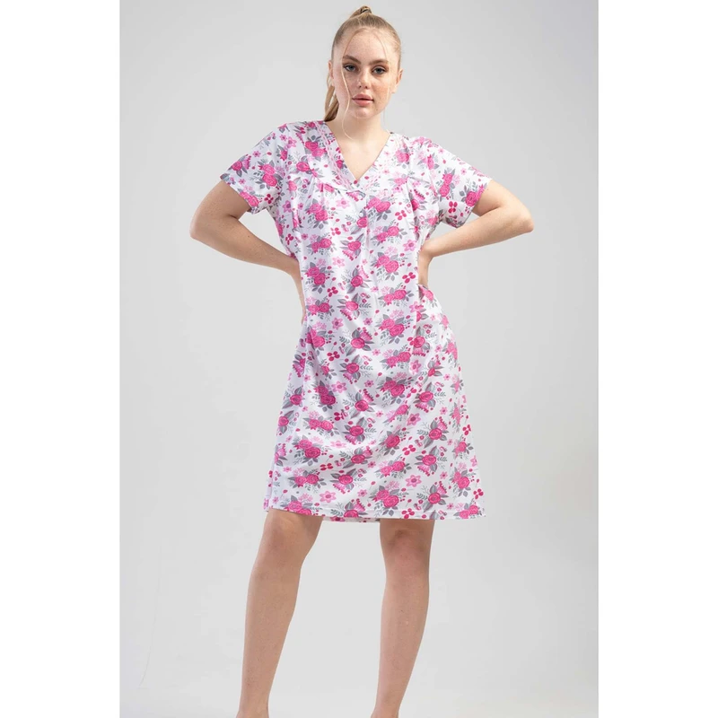 CHINEE Hely Women's Short Sleeve Floral Nightgown Printed Woven Sleepwear Dress