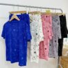 CHINEE Women's Shorts Pajamas Set, Ice Silk, Cartoon Print, Short Sleeve, High Stretch, Summer Loungewear