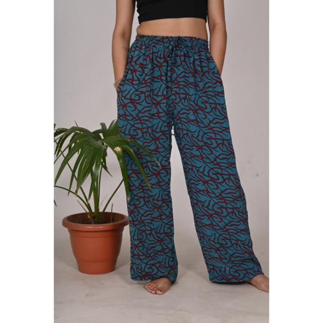 CHINEE Women's Silk Pajama Pants Bohemian Hippie Style Summer Nightwear Elastic Waist Floral Pattern Soft Flowing Lounge Sleepwear