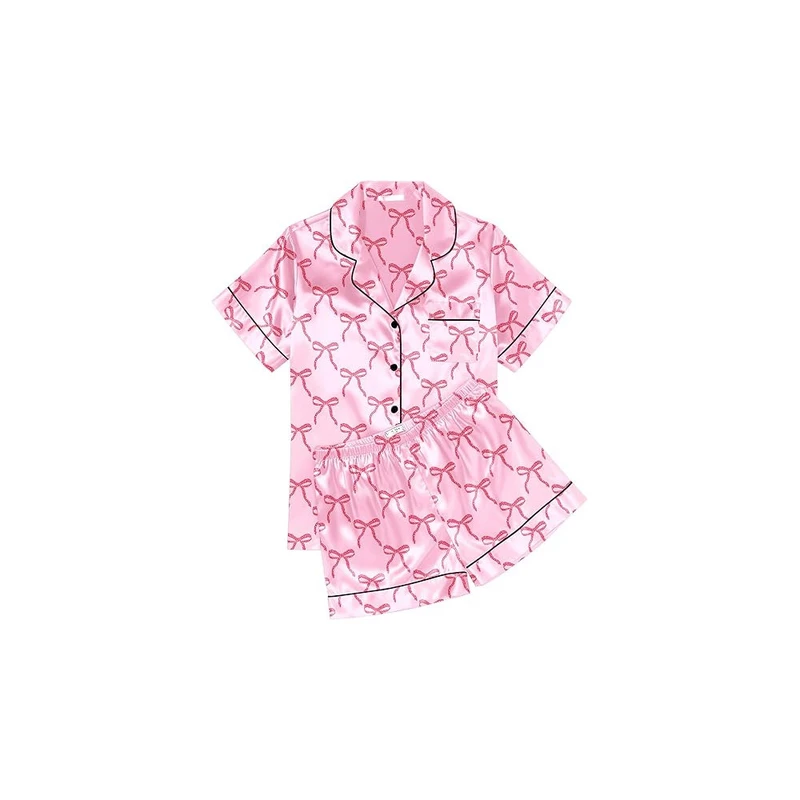 CHINEE Womens Silk Satin Breathable Summer Pajama Sets Soft Short Sleeve Button Down Sleepwear Top and Shorts 2 Piece