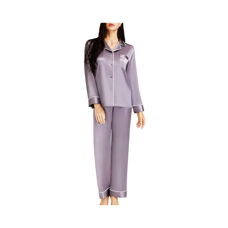 CHINEE Women's Silk Satin Pajama Sets Button Elastic Waist Sleepwear Loungewear Sets