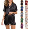 CHINEE Womens Silk Satin Pajamas Set Two piece Pj Sets Sleepwear Loungewear Button Down Pj Sets Night Dress for Women