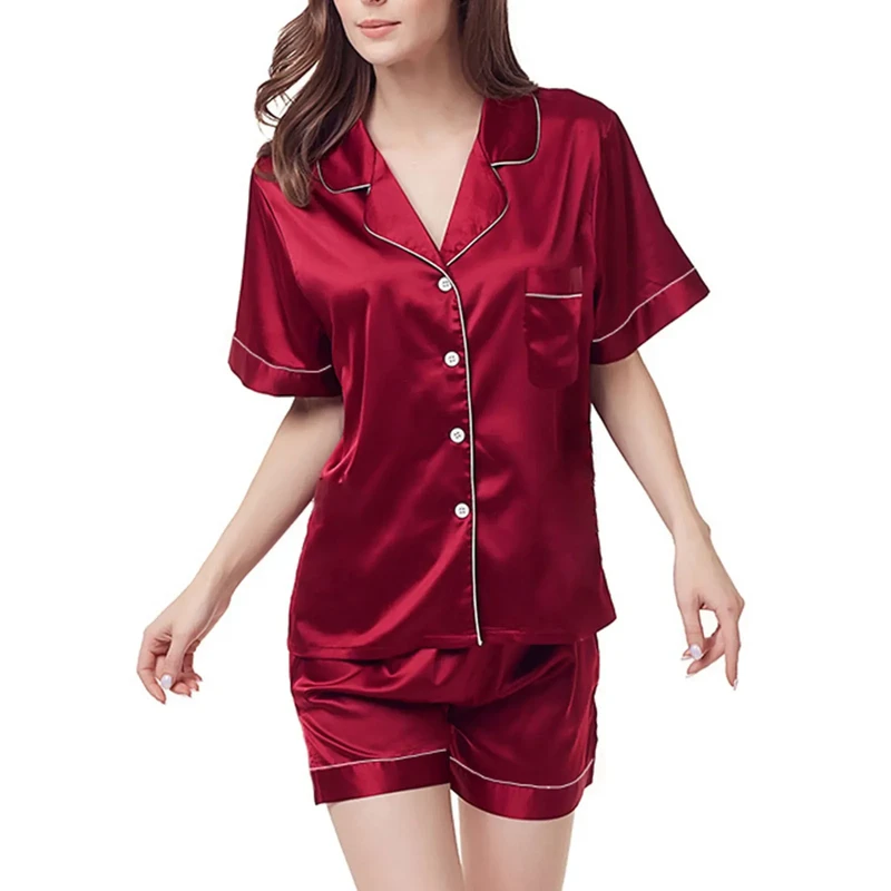 CHINEE Womens Silk Satin Pajamas Set Two piece Pj Sets Sleepwear Loungewear Button down Pj Sets Night for Women
