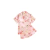 CHINEE Women's Silk Satin Solid Breathable Pajama Set Soft Short Sleeve Button Down Sleepwear Top and Shorts 2 Piece