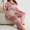 CHINEE Women's Silky Large Size Fashion Shirt Pajamas Set Comfortable Home Wear for Spring Summer and Autumn