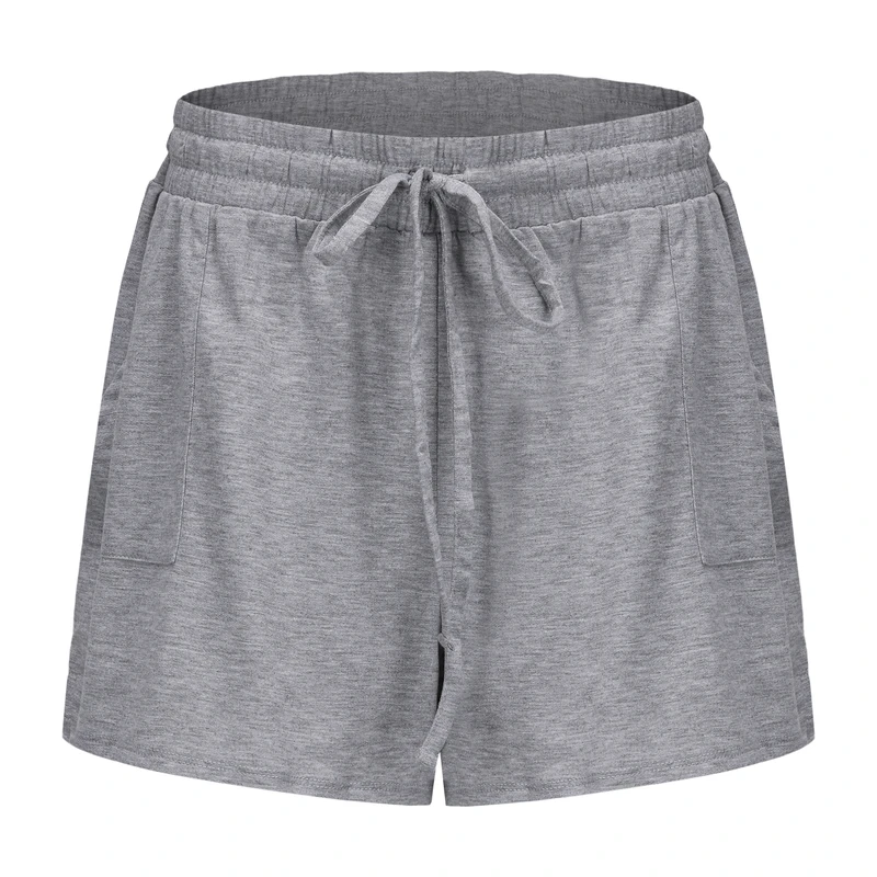 CHINEE Women's Sleep Shorts Drawstring Solid Color Casual Shorts Bottoms Summer Gray Home Wear Shorts