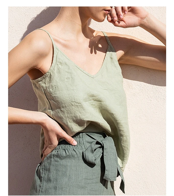 CHINEE Women's Sleepwear Cotton and Linen Thin Section Camisole Tops and Shorts Silk Pajama Sets