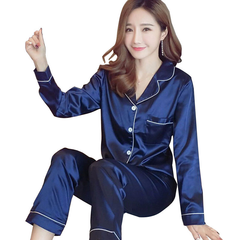 CHINEE Women's Sleepwear Set Satin Silk Fabric Designers Pajamas Long Sleeve Plus Size M to 5XL