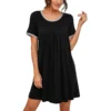 CHINEE Womens Sleepwear Short Sleeve Nightgown Soft Sleepshirt Pleated Nightshirt Scoopneck Casual Loungewear