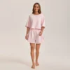 CHINEE Women's Sleepwear Summer Round Neck Shorts Pure Cotton Pajamas Homewear Elastic Waist Solid