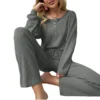 CHINEE Women's Sleepwear Waffle Knit Pajamas Vintage Casual Fashion Tops Nightwear Solid Pattern Thermal
