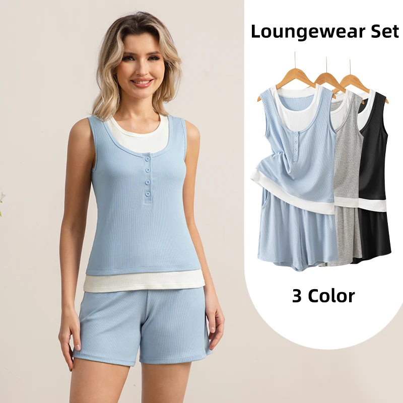 CHINEE Women's Soft 2 Piece Sleepwear Homewear Sets Comfortable Quick Dry Breathable Ladies Plus Size Intimates Loungewear Pajama Sets