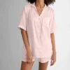 CHINEE Women's Soft Satin Jacquard Pajama Top and Short Set for Spring Home Sleepwear and Clothing for Women