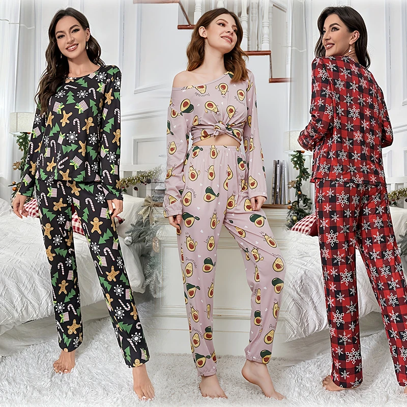 CHINEE Women's Soft Summer Sleepwear Set Long Sleeve Pajamas Mujer Loungewear for Autumn Spring Two Piece