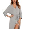 CHINEE Women's Solid Color Full Length Robe Soft Viscose Bathrobe Lightweight Kimono Loungewear V neck Four Seasons Drawstring