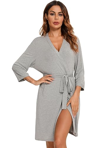 CHINEE Women's Solid Color Full Length Robe Soft Viscose Bathrobe Lightweight Kimono Loungewear V neck Four Seasons Drawstring
